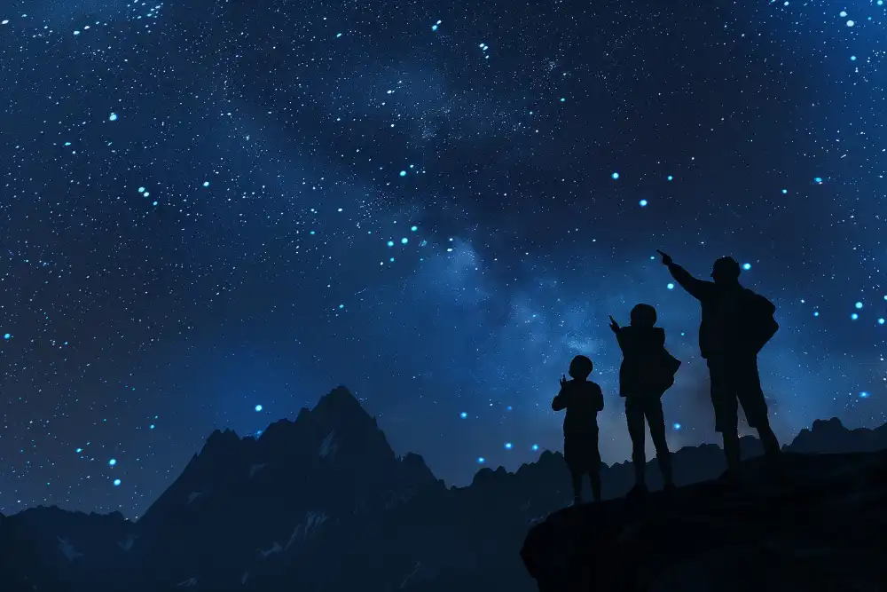 community telescope night sky people